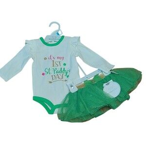 Koala Kids Baby's First St. Patrick's Day 2 Pc Outfit Tutu Skirt Sz 3 6 Months